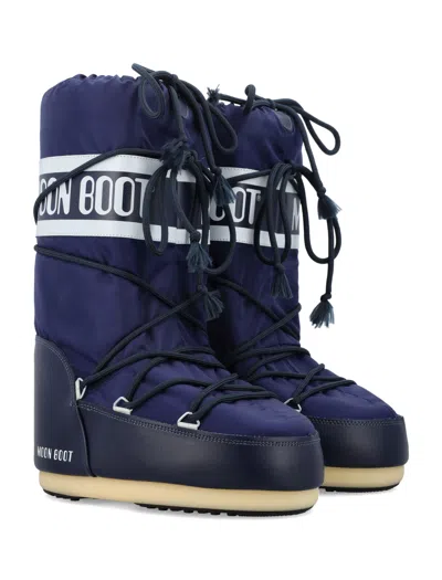 Moon Boot Navy Blue Nylon And Synthetic Leather Icon Boots In Blue