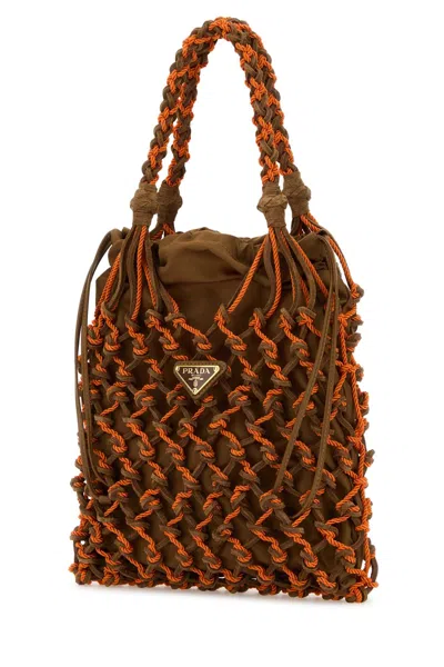 Prada Two Tone Mesh Handbag In Brown