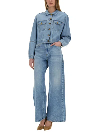 Alysi Denim Jacket Chest Pockets Collared Neck In Blue