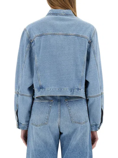 Alysi Denim Jacket Chest Pockets Collared Neck In Blue
