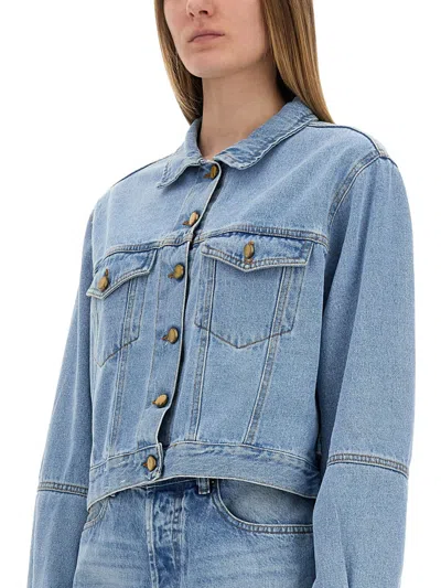Alysi Denim Jacket Chest Pockets Collared Neck In Blue