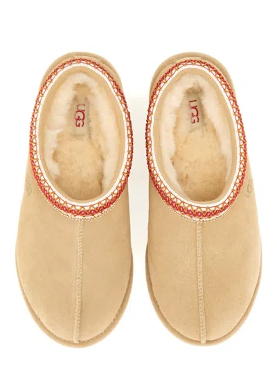 Ugg Tasman Suede Slippers With Shearling Lining In White