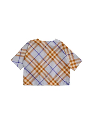 Burberry Mini Check Pattern Silk T-shirt For Boys In Blue