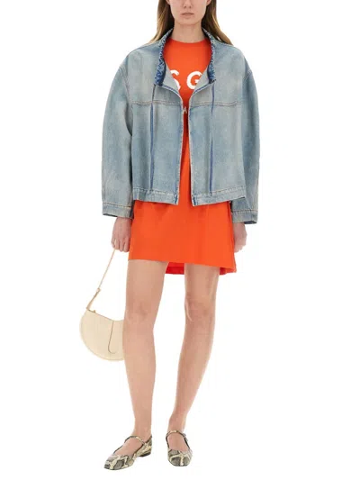 Msgm Oversized Denim Jacket Drawstring Detail In Blue