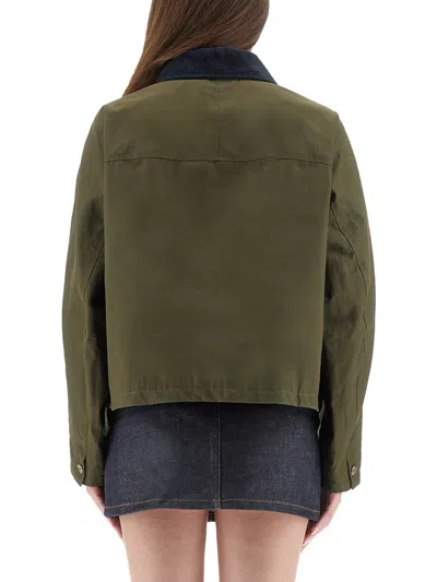 A.p.c. Cropped Boxy Jacket With Button-up Front In Green