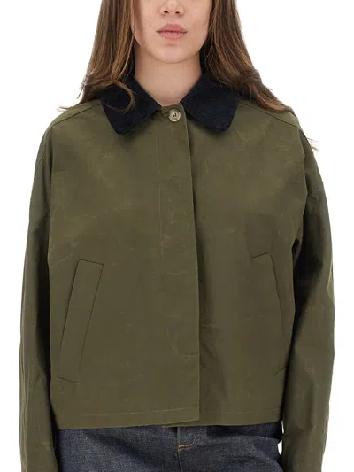A.p.c. Cropped Boxy Jacket With Button-up Front In Green