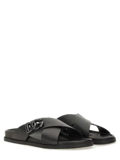 Dolce & Gabbana Calfskin Sandal For Men In Black