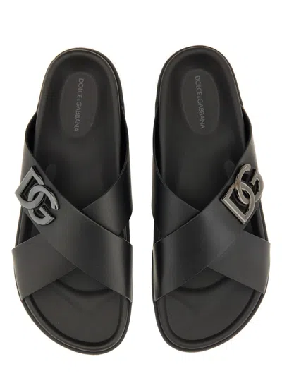 Dolce & Gabbana Calfskin Sandal For Men In Black