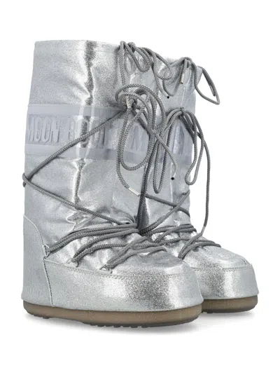 Moon Boot Metallic Lace-up Winter Boot In Silver