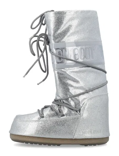 Moon Boot Metallic Lace-up Winter Boot In Silver