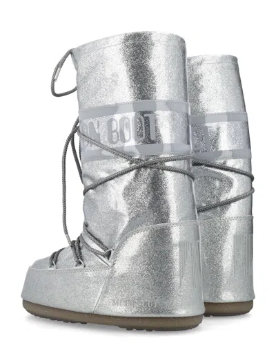 Moon Boot Metallic Lace-up Winter Boot In Silver