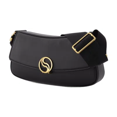 Stella Mccartney S-wave Logo Plaque Fold-over Shoulder Bag In Black