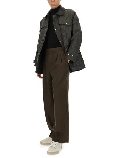 Fendi Embroidered Canvas Jacket For Men In Brown