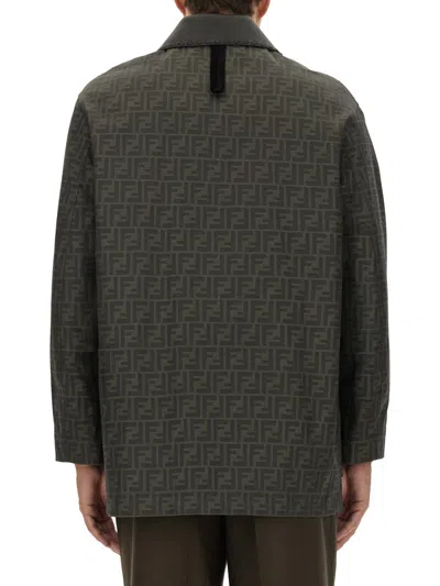 Fendi Embroidered Canvas Jacket For Men In Brown