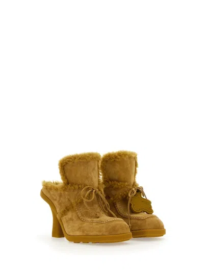 Burberry Suede Mule With Equestrian Knight Design Patch In Neutral