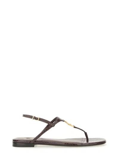Fendi Ffoldo Python Leather Sandals With Adjustable Ankle Strap In Brown