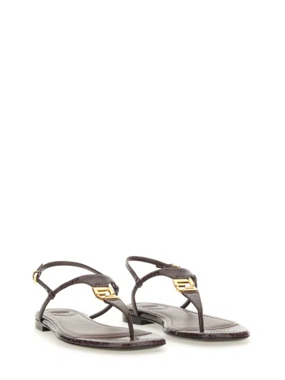 Fendi Ffoldo Python Leather Sandals With Adjustable Ankle Strap In Brown