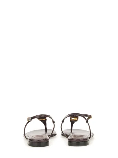 Fendi Ffoldo Python Leather Sandals With Adjustable Ankle Strap In Brown