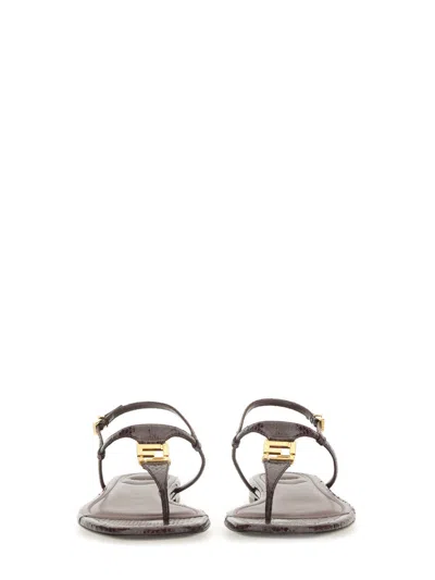 Fendi Ffoldo Python Leather Sandals With Adjustable Ankle Strap In Brown