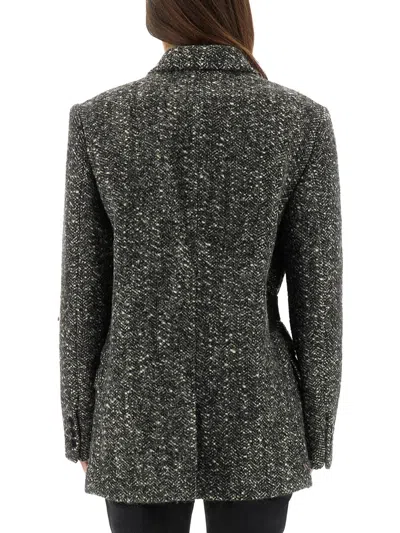 Isabel Marant Ezzia Short Double-breasted Virgin Wool Herringbone Pattern Jacket In Black