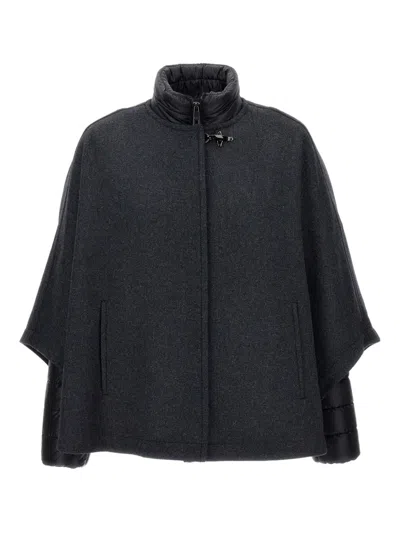 Fay Versatile High Collar Quilted Cape In Black