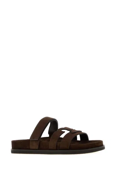 Tory Burch Slippers Ines In Pelle Scamosciata Cioccolato Donna In Brown