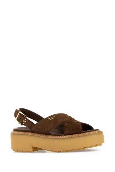 Prada Suede Platform Sandals With 5.5 Cm Sole In Brown
