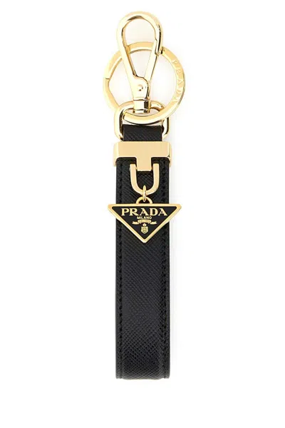Prada Black Leather Key Ring In Black