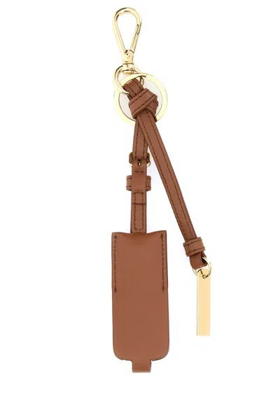 Prada Caramel Leather Key Ring In Brown