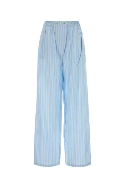 Prada Striped Silk Lounge Trousers With Button Detail In Blue