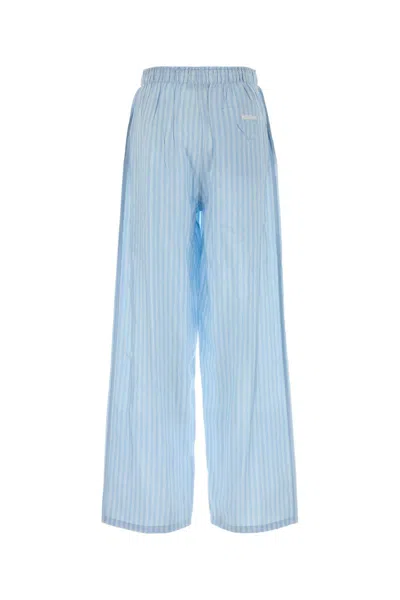 Prada Striped Silk Lounge Trousers With Button Detail In Blue