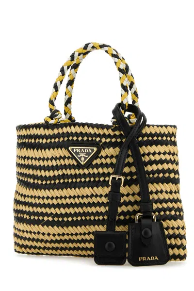 Prada Two Tone Raffia Handbag In Multi
