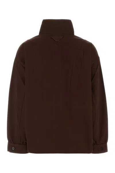 Prada Brown High Neck Jacket In Brown
