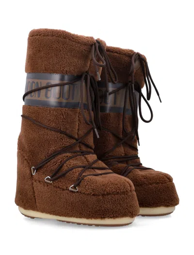 Moon Boot Faux Shearling Lace-up Winter Boots In Brown
