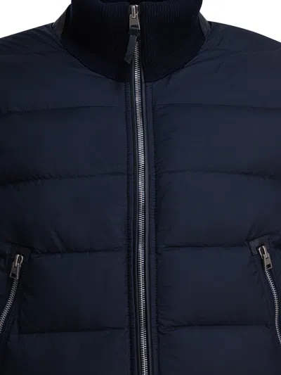 Tom Ford Wool Blend Zip-through Jacket For Men In Blue