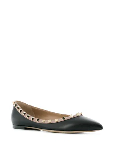 Valentino Leather Ballet Flats Rockstud Embellishment In Black