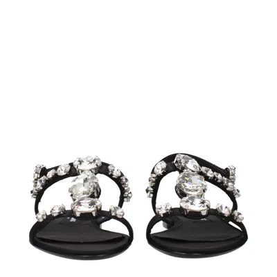 Dolce & Gabbana Women Black Sandals With Embroidered Stones Decorations In Satin Woman In Black