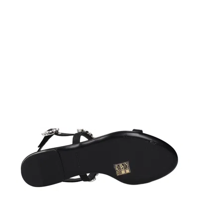 Dolce & Gabbana Women Black Sandals With Embroidered Stones Decorations In Satin Woman In Black