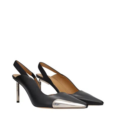 Off-white Satin-finish Leather Slingback Pump In Black