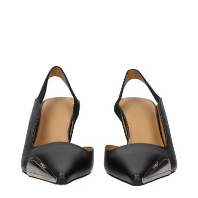Off-white Satin-finish Leather Slingback Pump In Black