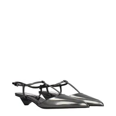 Prada Metallic Leather T-strap Flat In Black