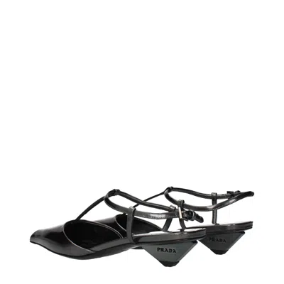 Prada Metallic Leather T-strap Flat In Black