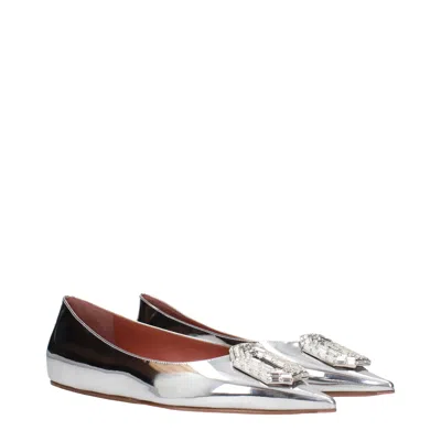 Amina Muaddi 5mm Camelia Mirror Leather Ballerinas In Silver