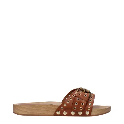 Isabel Marant Studded Leather Slipper In Brown