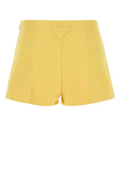 Prada High-waisted Cotton Shorts Seam Detailing In Yellow