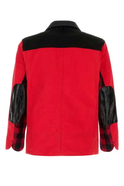 Junya Watanabe Denim Jacket With Checkered Pattern And Pockets In Red