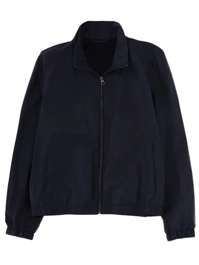 Hugo Boss Dark Blue Solid Mock Collar Jacket In Blue