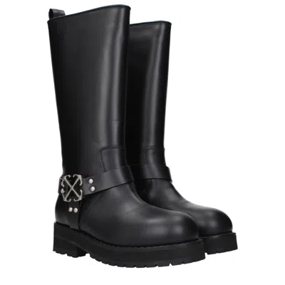 Off-white Woman Boot Black Size 8 Leather In Animal Print