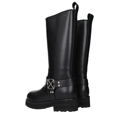 Off-white Woman Boot Black Size 8 Leather In Animal Print