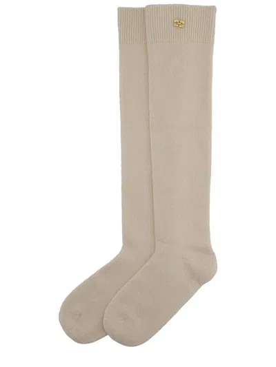 Ganni Wool Socks Knee High Ribbed Cuff In Neutral